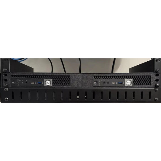 Angled view of Rack Forged 19-inch rack mount for Dell OptiPlex Micro mini-PCs