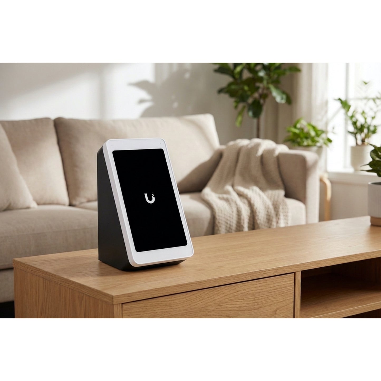 Alternate angle of Rack Forged desktop stand for UniFi Access Intercom Viewer