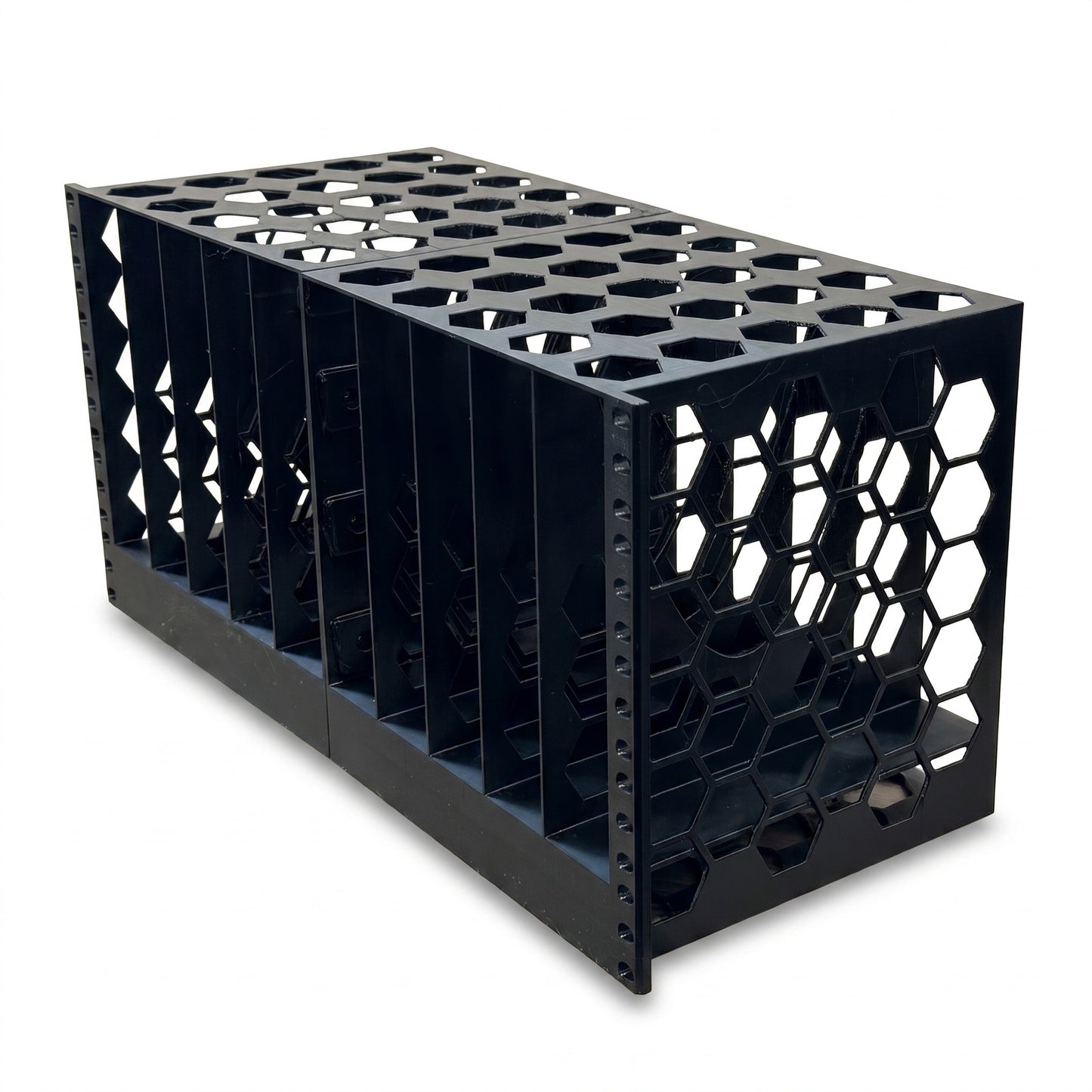 Rack Forged 10-unit 5U rack mount for Dell Micro computers in matte Black PETG on a pure-white background