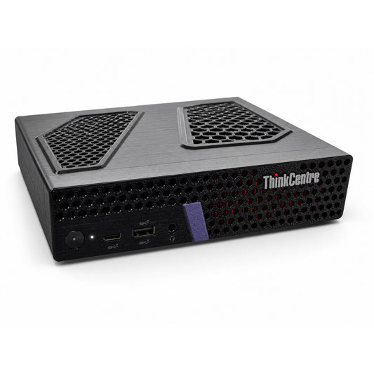 Black vented replacement lid fitted on a Lenovo ThinkCentre Tiny PC