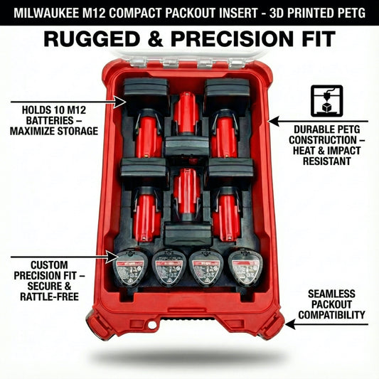 Rack Forged compact Packout insert for Milwaukee M12 batteries
