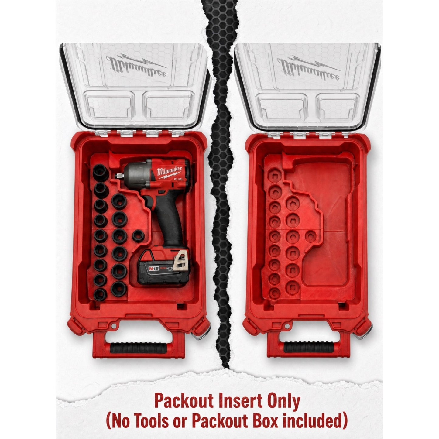 Rack Forged Packout Insert for the Milwaukee M18 FUEL Mid Torque Impact Wrench + Socket Storage