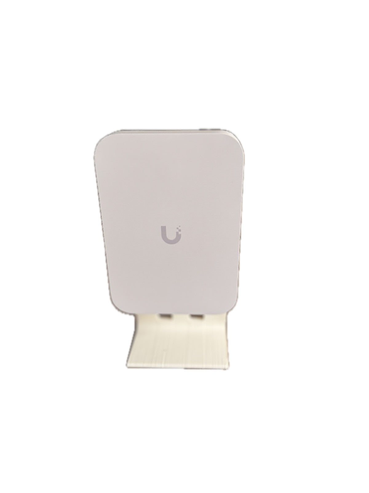 White Rack Forged desktop stand holding a UniFi U6 or U7 In-Wall access point