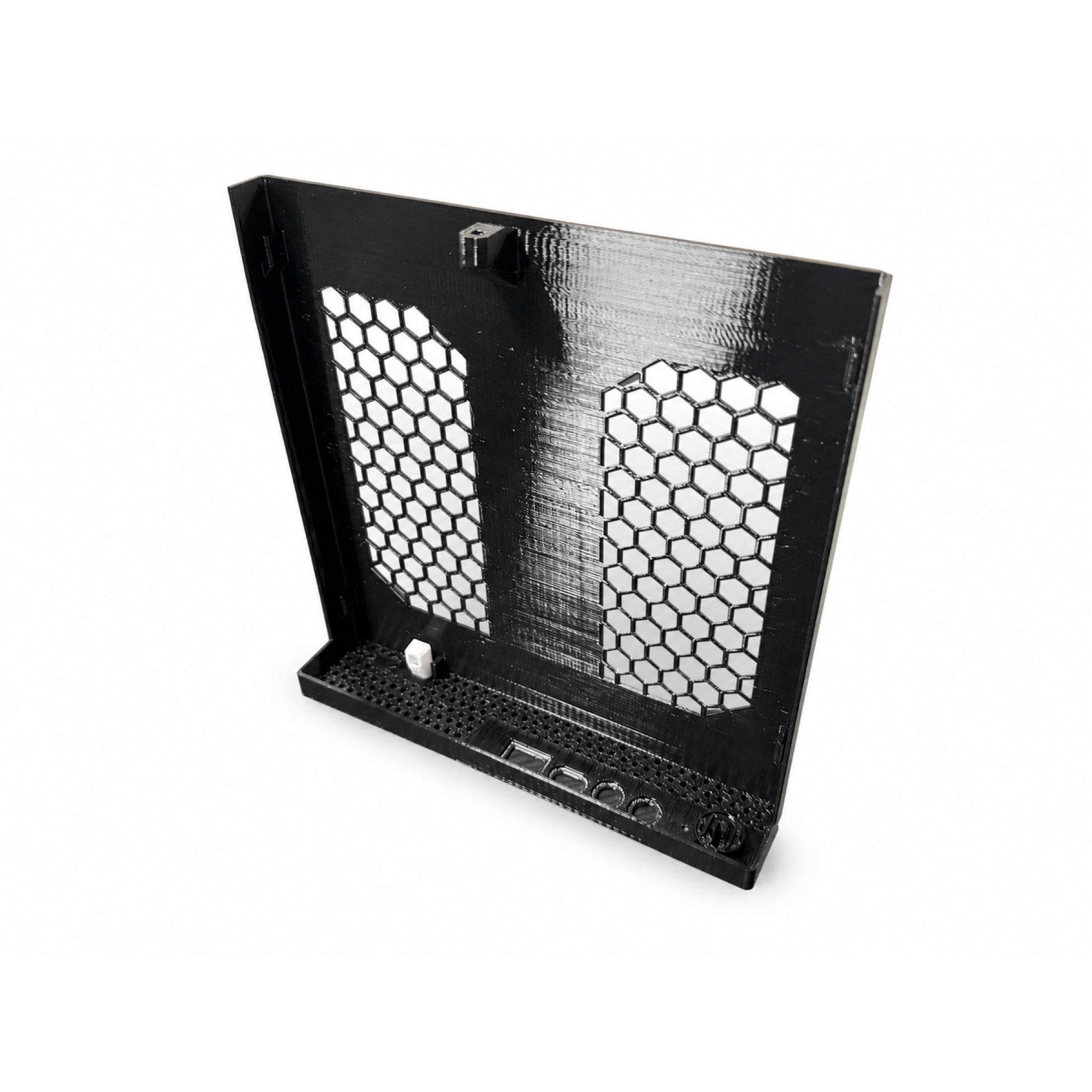 Inside detail of the black vented replacement lid for a Lenovo ThinkCentre Tiny PC