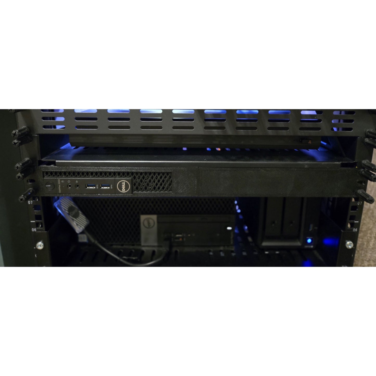 Rear support detail on Rack Forged 19-inch rack mount for Dell OptiPlex Micro