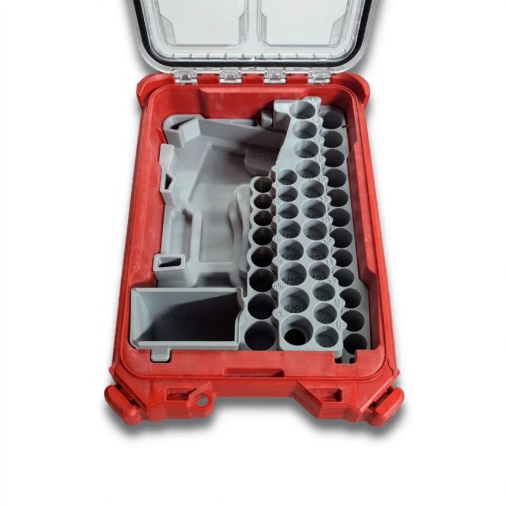 Gray PETG Rack Forged Packout insert for Milwaukee M12 Stubby 3/8-inch impact, detail view 4