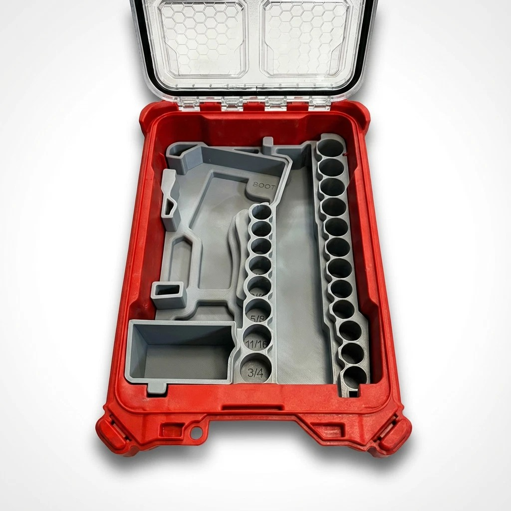 Gray PETG Rack Forged Packout insert for Milwaukee M12 Stubby 3/8-inch impact, detail view 6