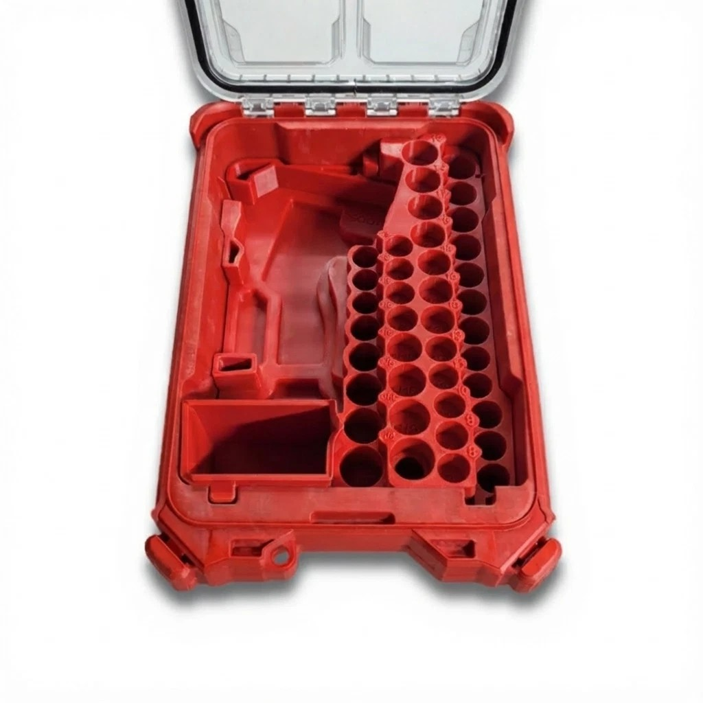 Red PETG Rack Forged Packout insert for Milwaukee M12 Stubby 3/8-inch impact, detail view 3