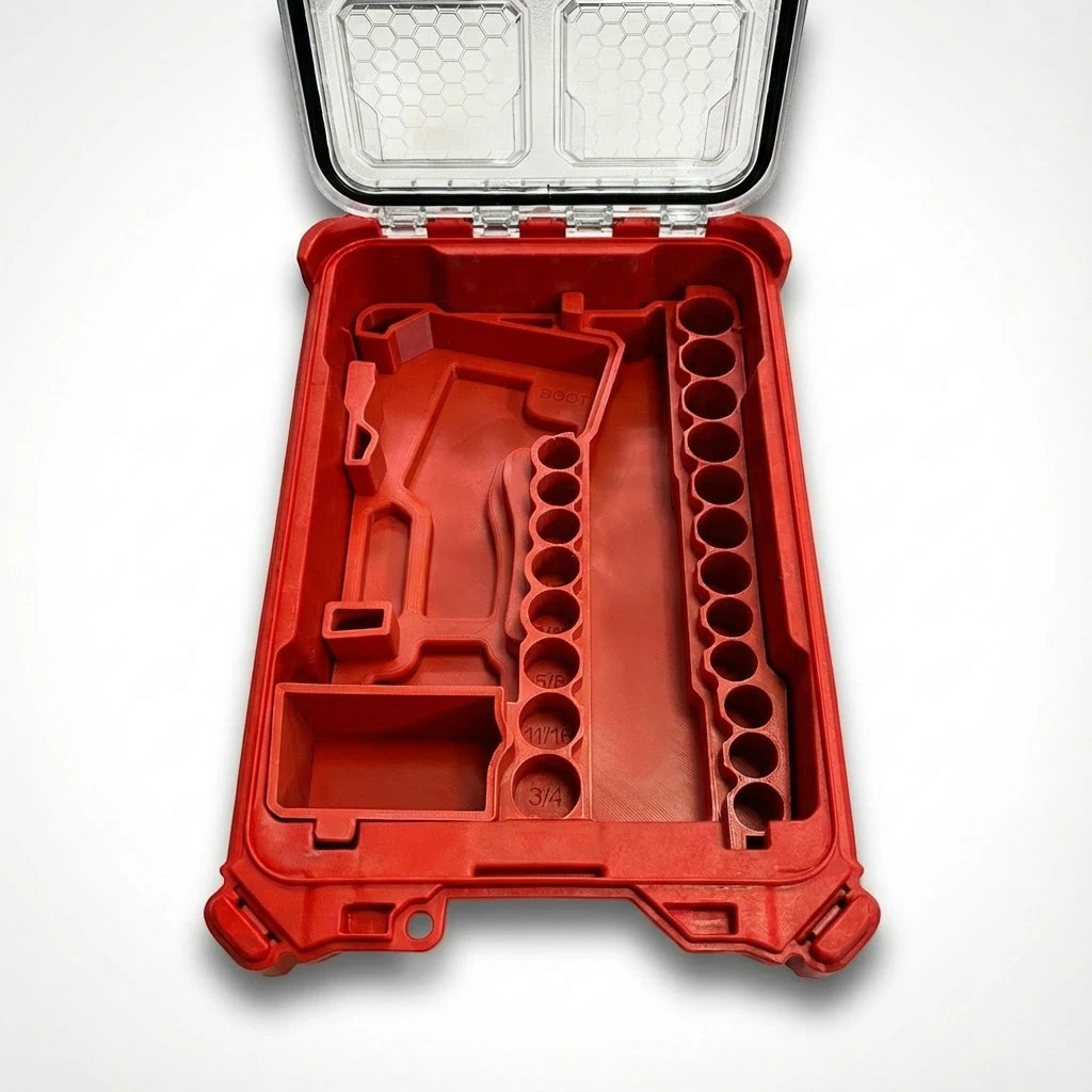 Red PETG Rack Forged Packout insert for Milwaukee M12 Stubby 3/8-inch impact, detail view 5